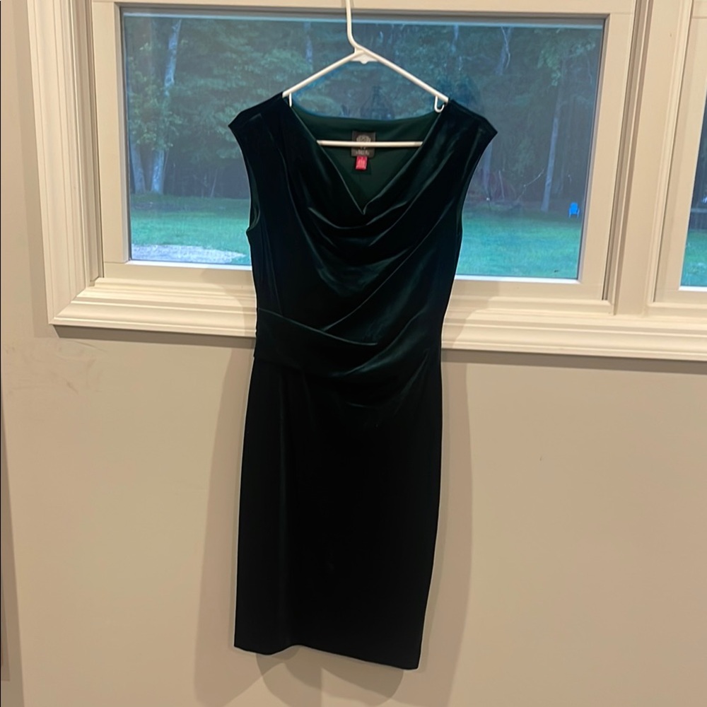Vince Camuto Green Ruched Cowl Neck Midi Dress